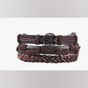 Men's‎ leather bracelets set layered braided brown Tree of life new e34